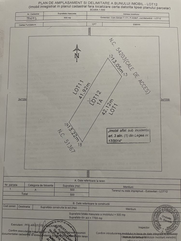 Teren extravilan 500 mp | Șimian - zona Via Vita | Deschidere 13m