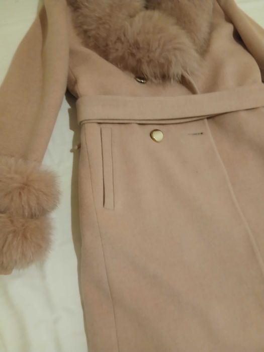 Палто с естествен пух Розово