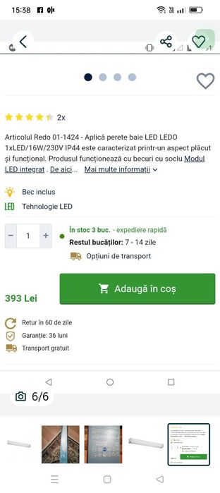 Lampa  Led baie  lumina rece