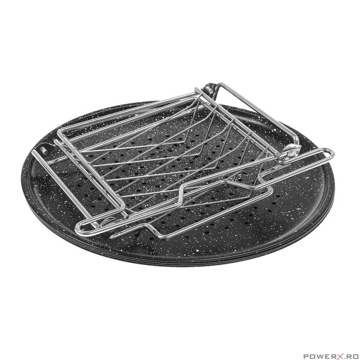 Tava pentru pizza cu strat de marmura, baza din otel, set 5 elemente,