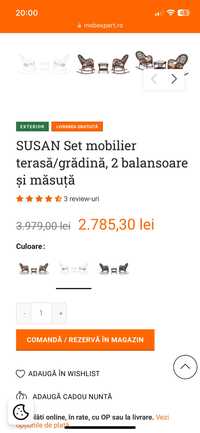 Set mobilier terasă/grădină, 2 balansoare și măsuță