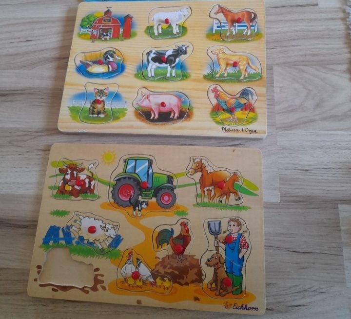 set 2 puzzle lemn copii animale ferma stampile