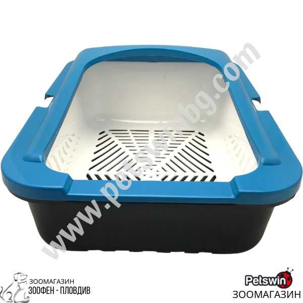 Котешка Тоалетна- с Борд- 50/38/19см- Синьо-Черна- Ръчно Самопочистващ