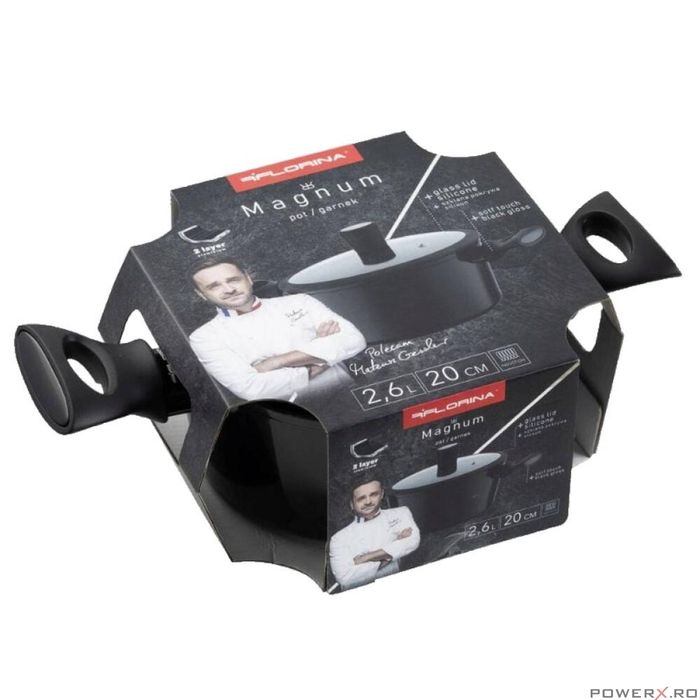 Oala cu capac din aluminiu, invelis antiaderent negru, 20 cm, 2.6l,