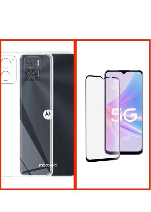 Motorola E22/G14/G54/G72/G24/G84 Husa Silicon Clar si Folie Sticla 6D