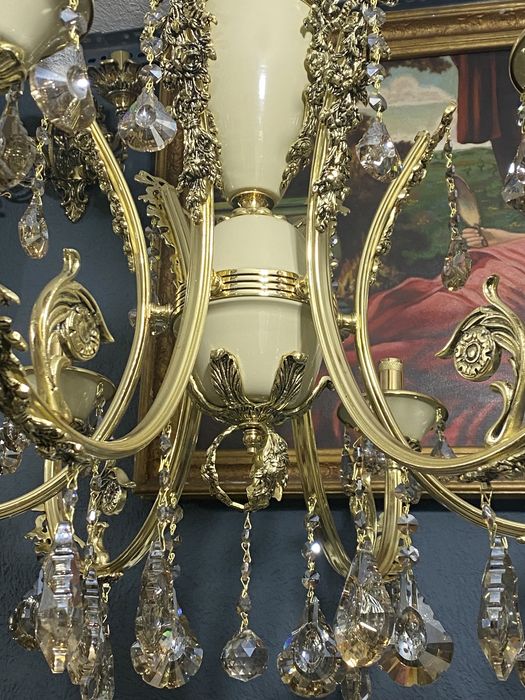 Candelabru/lustra/bronz masiv/cristal