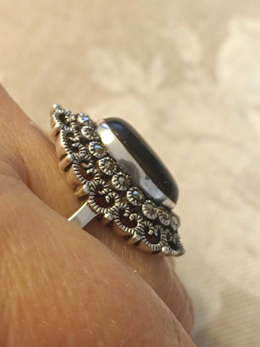 Inel superb din argint 925 cu sidef și marcasite