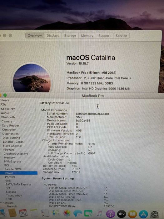 Laptop MacBook Pro 15-Intel Core i7- 8GB-256GB- OS Catalina-18 cycle