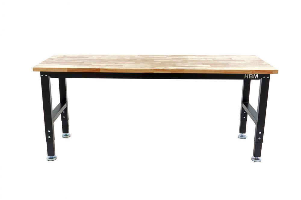 Banc de lucru reglabil pe inaltime cu blat din lemn masiv 182 cm hbm