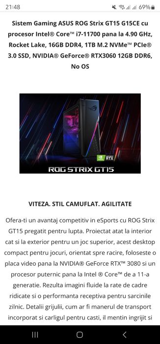 Unitate Pc si monitor gaming