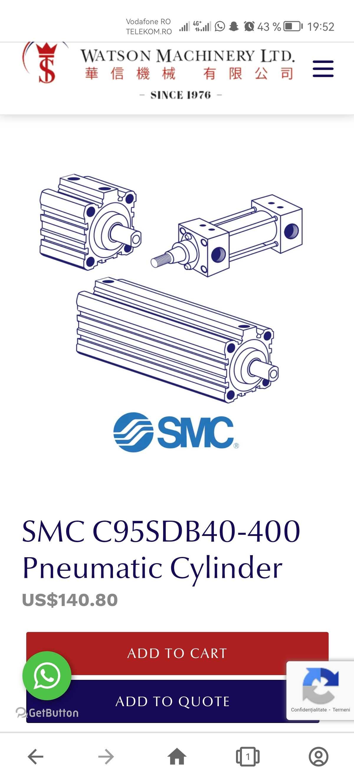 Cilindru pneumatic SMC C96SDB40-400C