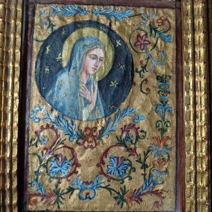Iconita Maica Domnului, sec 19, pictata matase, colectie, cadou