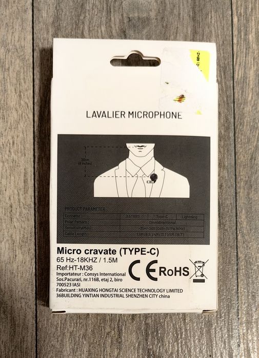 Microfon lavalieră tip C 1,5 m NOU in cutie
