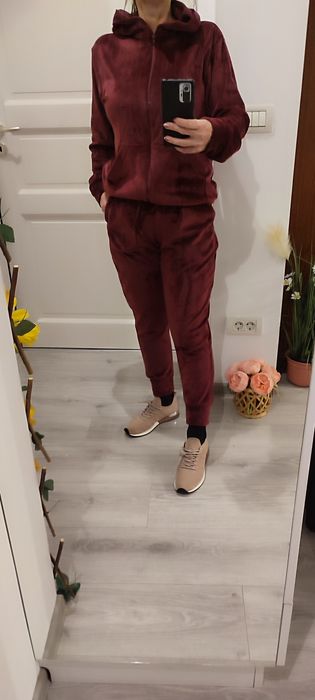 Trening gros din catifea fină, superb, 2 piese, burgund,S- M, design s