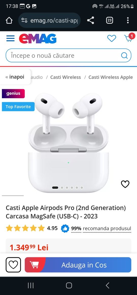 Casti Apple Airpods Pro (2nd Generation) Carcasa MagSafe (USB-C) - 202