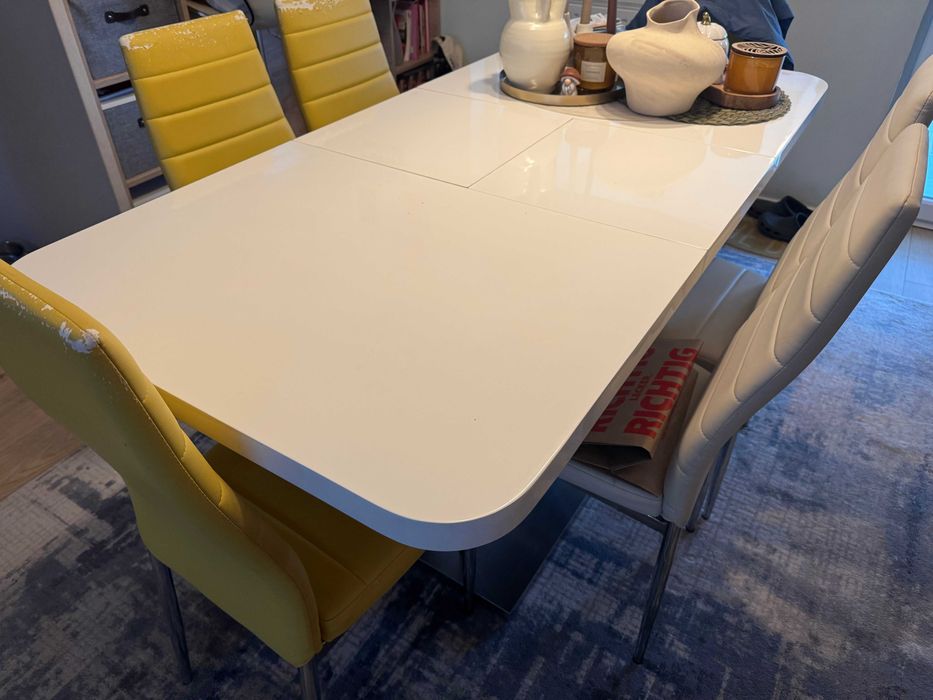 Masa extensibila din MDF, alba, 120-160 x 80cm