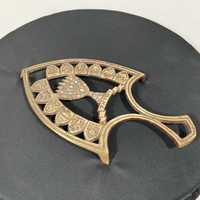 Iudaica, suport oala, fier calcat bronz, Menora, Israel, vintage