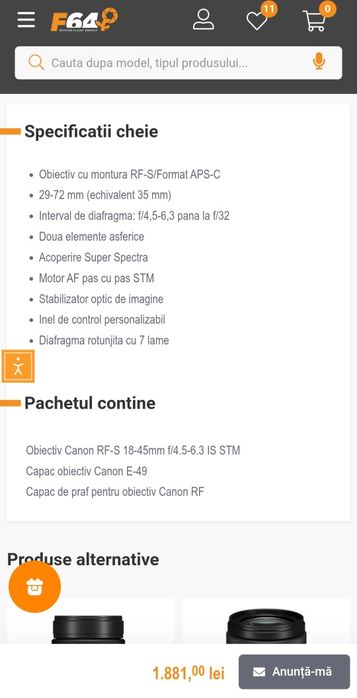 Obiectiv Canon RF-S 18-45 mm, F4.5-6.3 IS STM, SIGILAT, GARANTIE 2 ANI