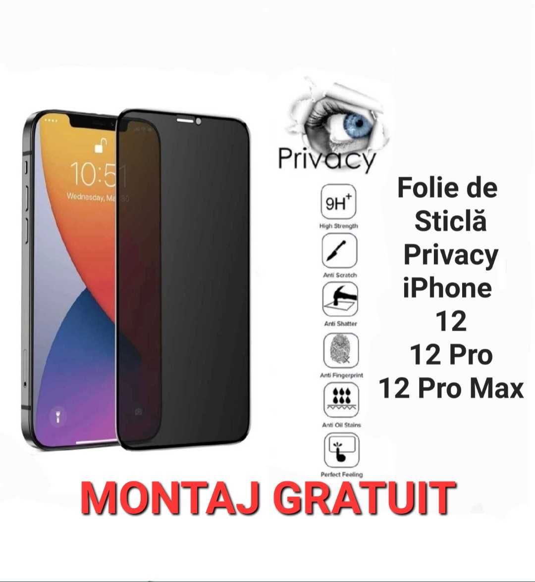 Folie Sticla Privacy iPhone 13 / 14 / 15 / Pro Max Tempered Glass Full