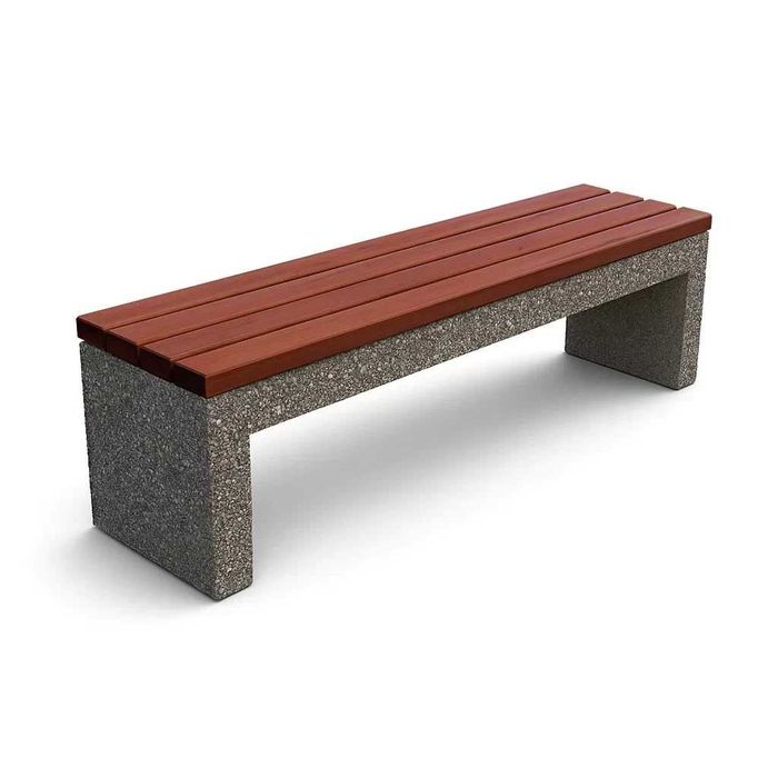 Banca stradala din beton cu piatra naturala, sezut lemn de brad 150 cm