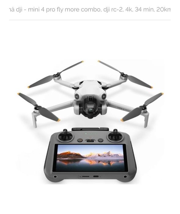 Drona/Noua DJI - Mini 4 Pro Fly More Combo, DJI RC-2, 4K, 34 min, 20km