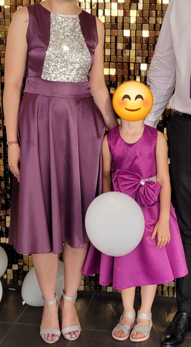 Set rochii mamă-fiică mov cu paiete argintii