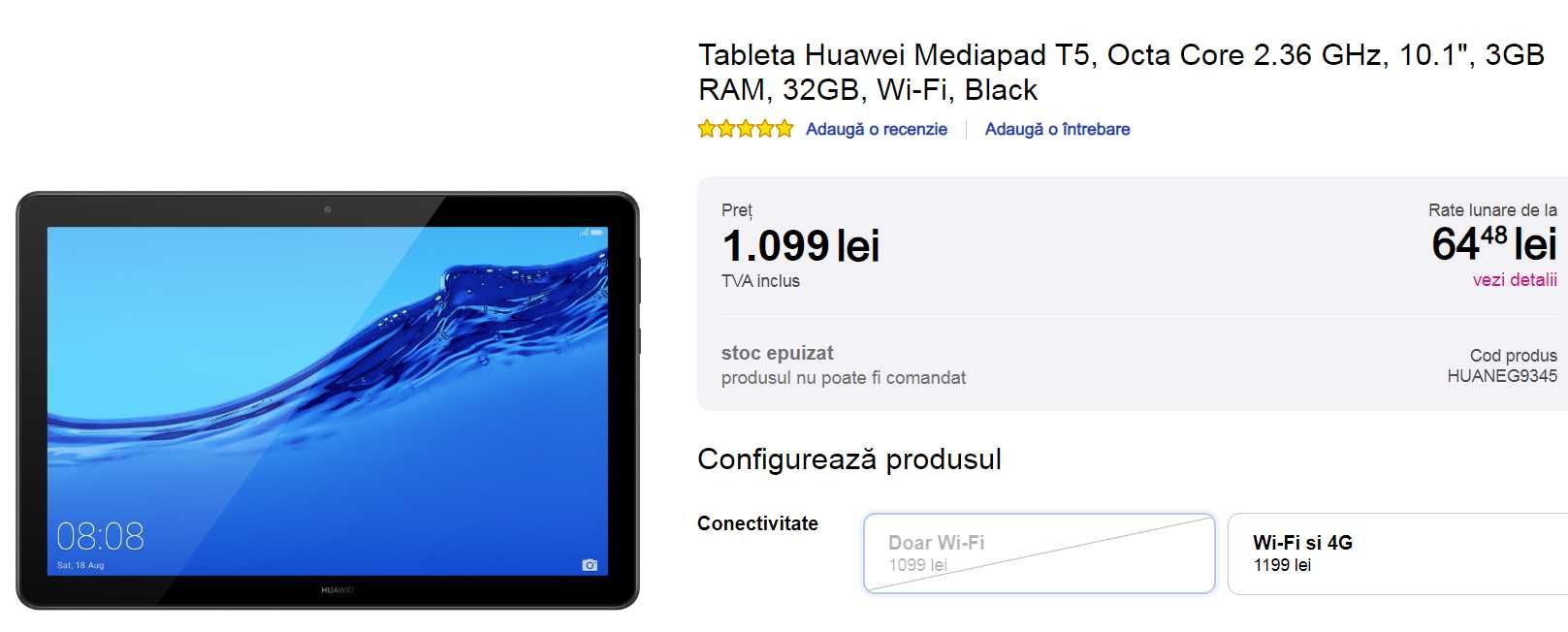 Tableta Huawei Mediapad T5 Octa Core 2.36 GHz 10.1",3GB RAM,32GB,Black