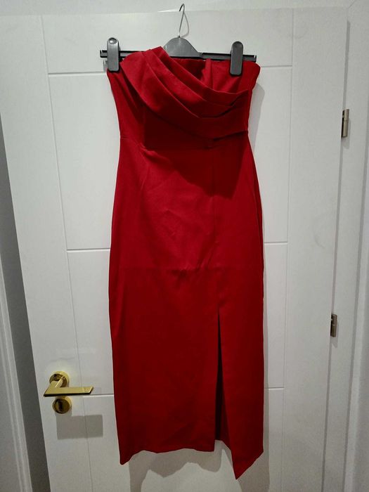 Rochie roșie midi, fără bretele – mărimea 34, nouă