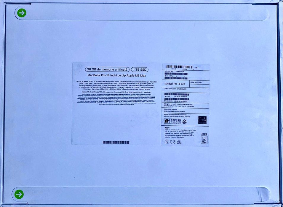 MacBook Pro 14 M3 Max 36GB 1TB 14c 30c SIGILAT GARANTIE 07/27 pret FIX