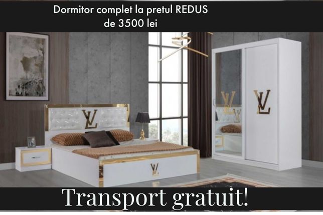 Dormitor Louis ALB + Saltea Ortopedica CADOU NOU (firma, transport)