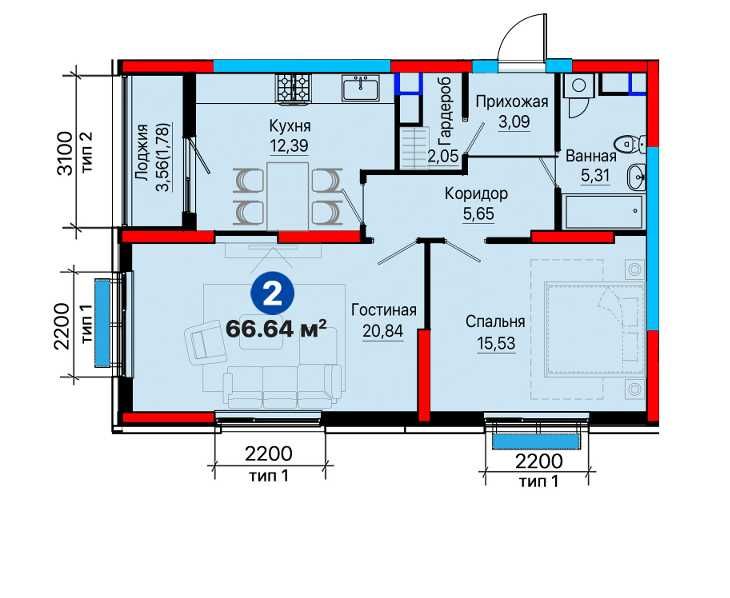 NRG Jomiy, 2х комнатная со скидкой 30%, Ипотека (ShN)