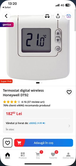 Termostat centrala wireless honeywell (nou)