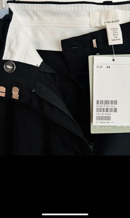 Pantaloni noi hm in ( linen blend) negri 34 pe eticheta dar talie 37