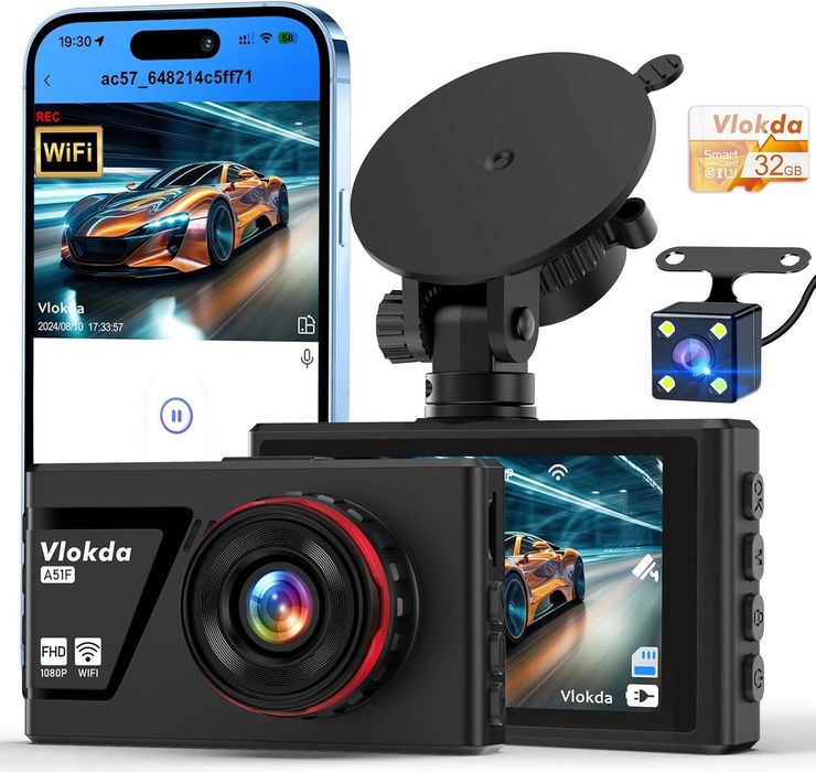 Dash Cam отпред и отзад, 1080P WiFi/APP контрол, 32GВ, WDR, G-сензор