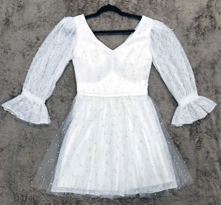 Rochie alba din dantela si perle (06)