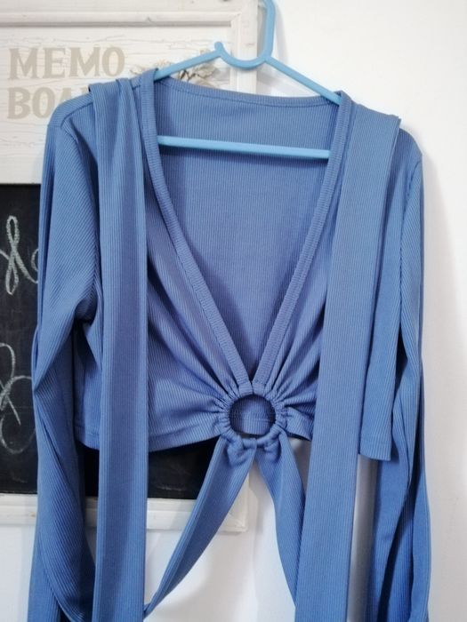 Bluza sexy albastra Shein cu snururi pe talie marimes XS 34