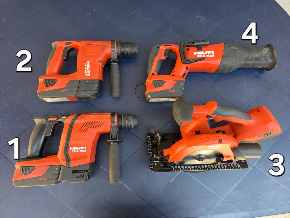 4 бр. Акумулаторни HILTI 22V (Перфоратори, Циркуляр, Саблен Трион) ТОП