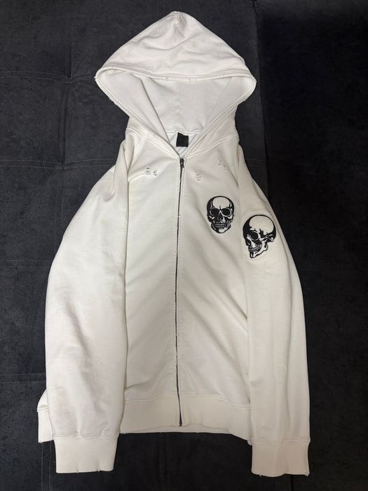 Худи Number Nine ss04 double skull zip-up white