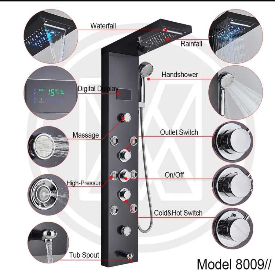Уникален Хидромасажен душ панел дисплей,лед светлини и много др. екстр