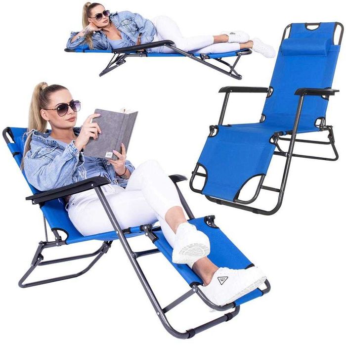 Sezlong Fotoliu de Plajă / Camping Aluminiu Albastru