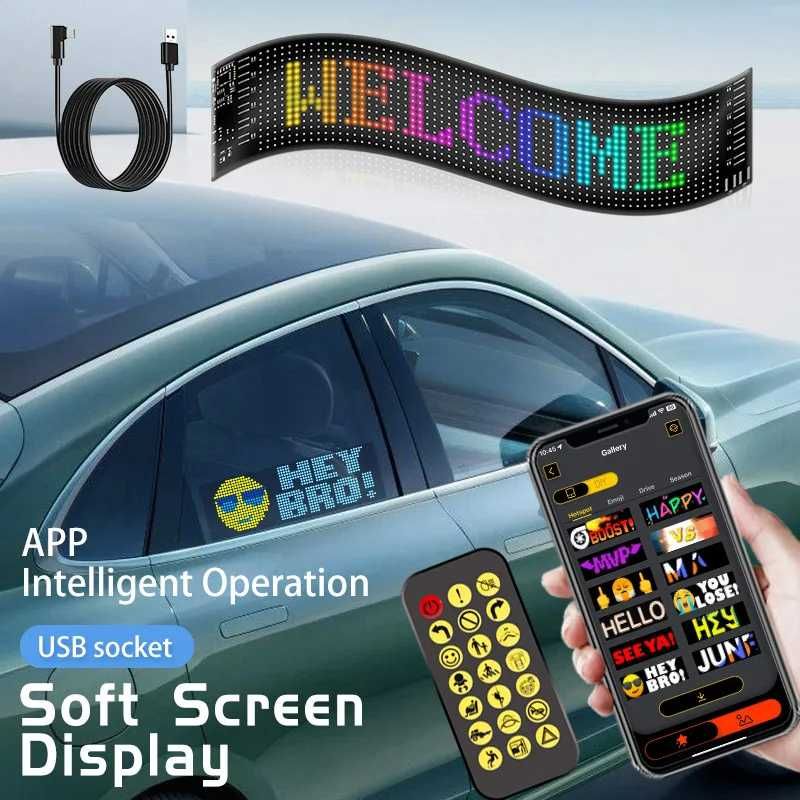 Display Led flexibil matrix interior USB Bluetooth APP 60 cm x 12cm