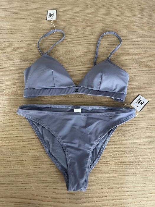 сив лилав бански Шанел триъгълници половинки сет комплект Chanel топ