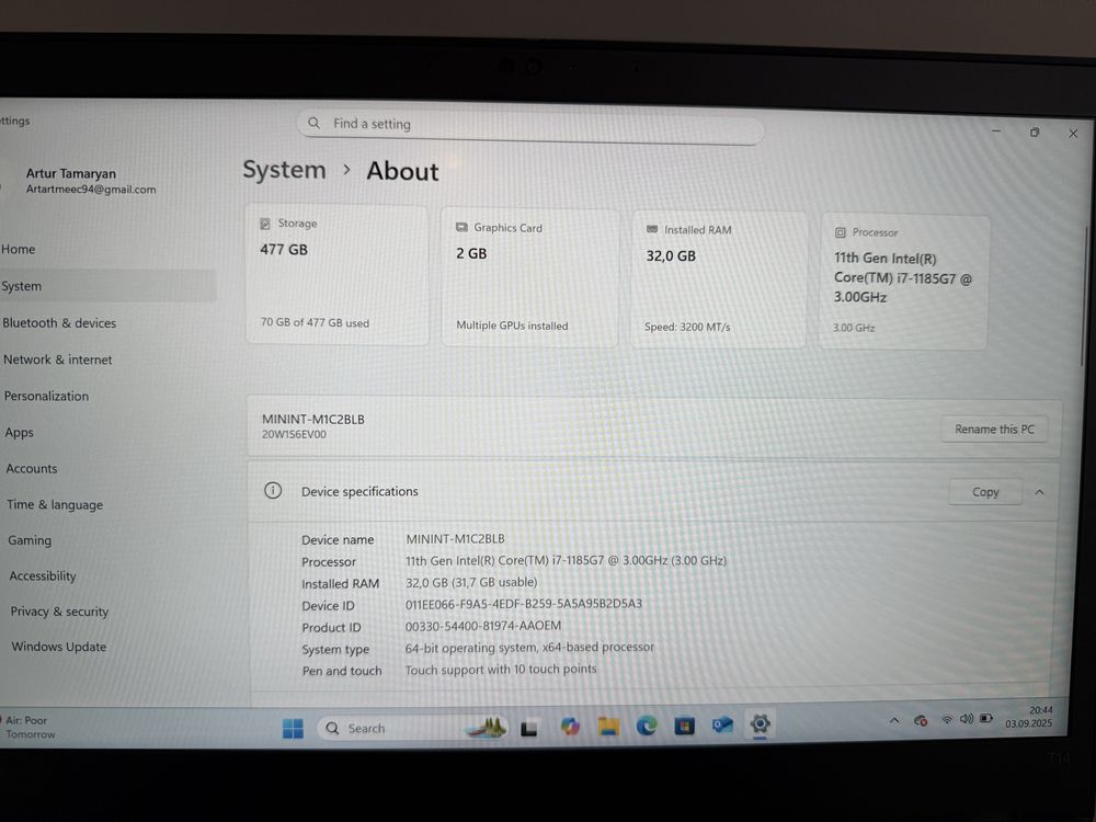 Игровой Lenovo ThinkPad T14 |32GB Ozu | 512GB SSD | GPU 2GB