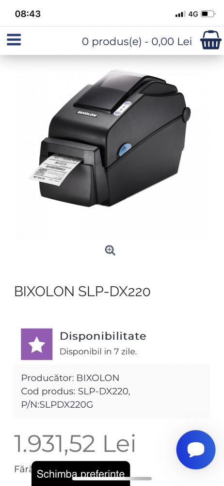 Imprimanta etichete pentru coduri de bare Bixolon SLP-DX220