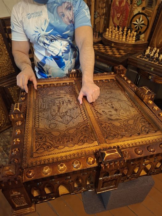 Шахматы нарды ручной работы "Замок" размер 70х70