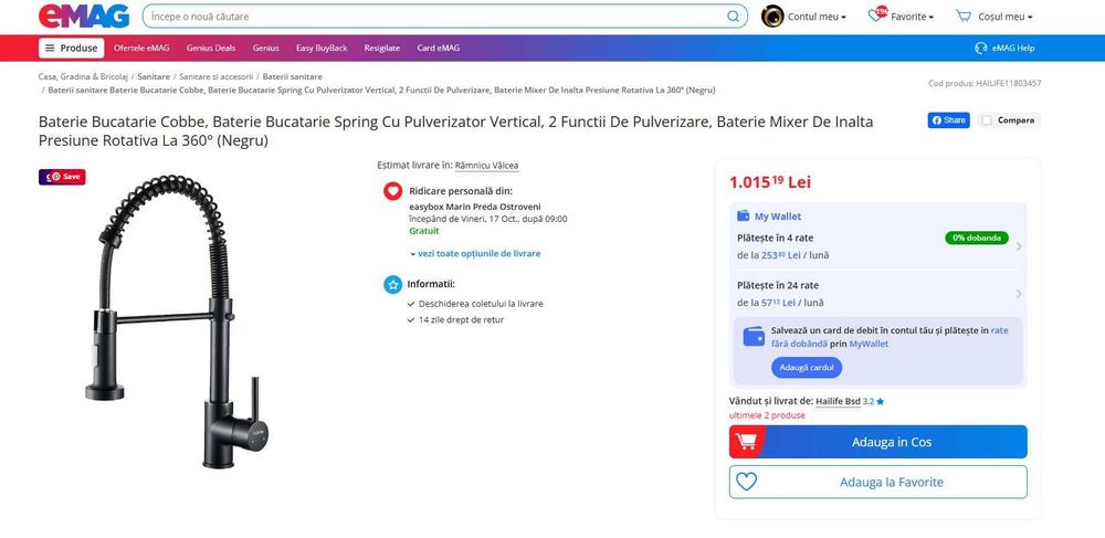 Baterie Bucatarie Cobbe Pulverizator Vertical 2 Functii De Pulverizare
