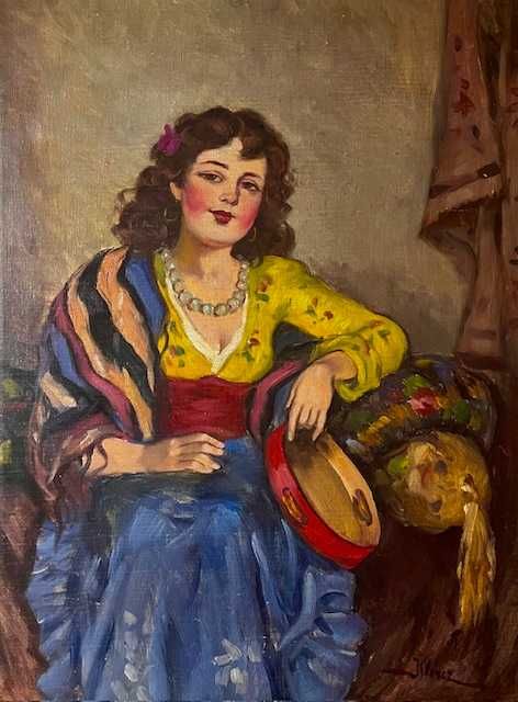 *Tamburina* Tablou VECHI, u/pz- Illencz Lipót (1882-1950-Arad) 80x60+R