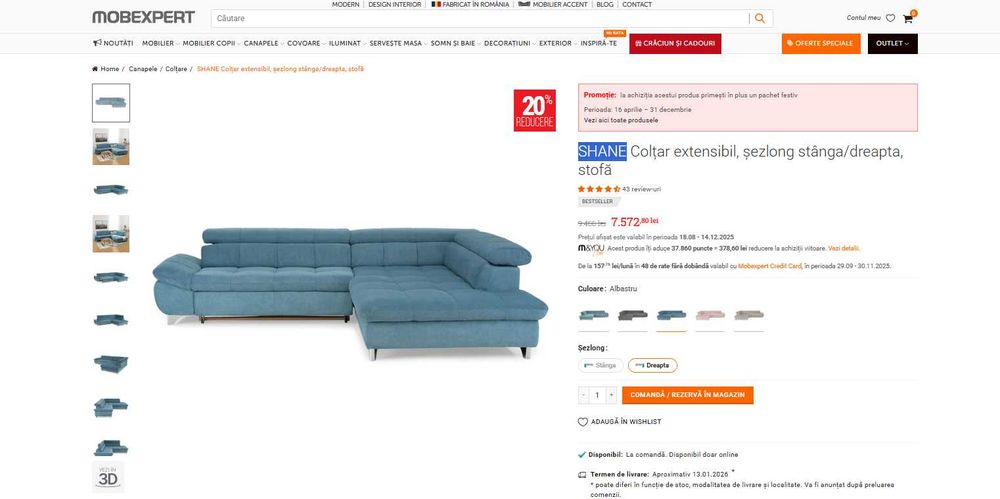 SHANE Colțar extensibil 4 locuri – stare excelentă.