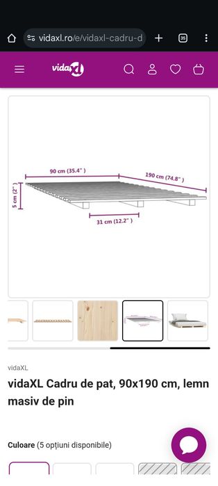 Cadru pat lemn masiv pin 90x190