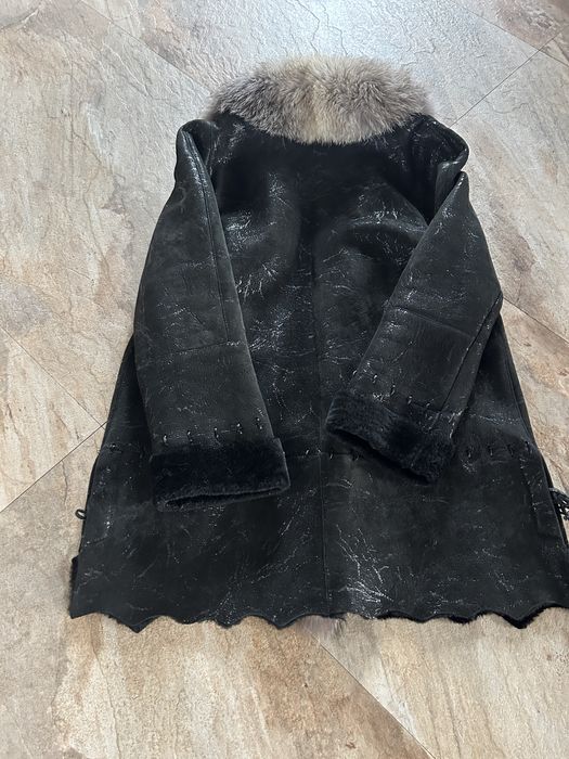 Haina din piele cu blana naturala